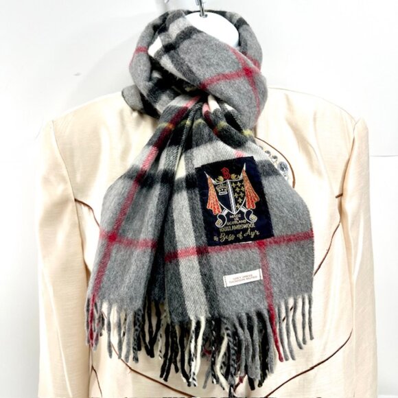 B-Gray Thomson Scotland Gray Black Tartan 100% Lambswool Scarf/Throw 60X34(2